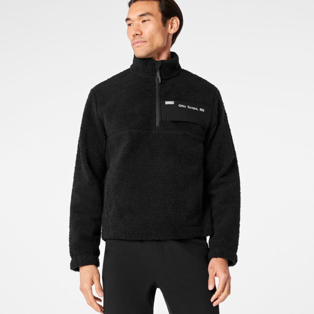 New Mens sz M Figs On Shift High Pile Fleece Pullover Jacket Black